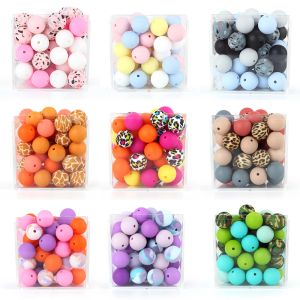 Kolyeler 100 PCS Silikon Boncuk 15mm Ekofili Duyusal Diş Çıkarma Kolye Gıda Sınıfı Diy Hemşire Mücevher Bilezik Leopar Baskı Teether Boncuk