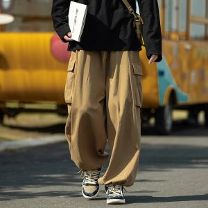 QNPQYX Fashion Oversize Cargo Pants Men Wide Leg Long Baggy Trousers Black Khaki Streetwear Bottoms Parachute Military Tactical Pants