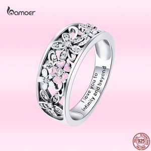 Ringe Bamoer Kirschblüte Blumenfinger Ring für Frauen Emaille Gänseblümchen breit Versprechen Ring mit Worten fein Schmuckzubehör GXR390