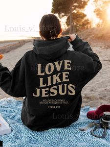 Kvinnors hoodies tröjor älskar som Jesus Letter Print Christian Hoodie för kvinnor avslappnade bekväma varma toppar överdimensionerade tröja trend kvinnliga kläder T240222