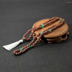 Colares Pingente Oaiite Budista 108Mala Colar de Grânulos de Madeira para Homens Rudraksha Charme Verde Aventurine Frisado Fringe Mulheres Jóias Presente