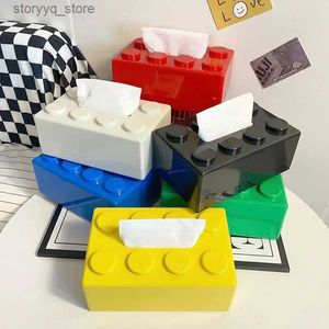 Tissue Boxes Napkins Household Personalized Building Block Tissue Box Wall-mounted Perforation-free Paper Holder Bathroom Face Towel Box Organizer Q240222