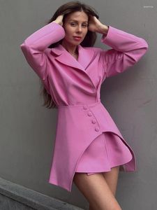 Zweiteiliges Kleid TARUXY Slim Long Blazer Anzüge für Frauen Mode rosa hohe Taille Röcke weiblich Wendekragen 2 Sets Damen Outfits