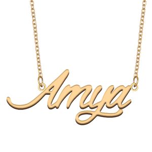 AMYA NAMN NECKLAMS Anpassad typskylt Pendant For Women Girls Birthday Present Kids Bästa vänner smycken 18K Guldpläterad rostfritt stål