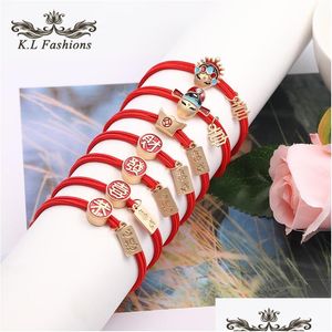 Hair Rubber Bands Chinese Style Women Girls Cute Hair Rubber Bands Ponytail Holder Rope Lucky Red Charm Bracelet Accessorie Dhgarden Dh2Nb