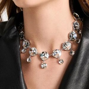 Choker Stonefans Fashion Rhinestone Round Dangle Necklace For Women Party Accessories Crystal Geometric Wedding Jewelry