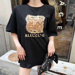 Designer feminino t-shirt bordado cúbico impressão letras logotipo casual simples verão masculino e feminino algodão solto ajuste manga curta tops