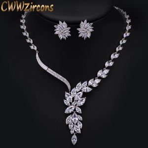 Halsband cwwzircons underbara släppblomma kubiska zirkoniumpalderade brudbröllopsdräkt halsbandsmycken uppsättningar för brudar t048