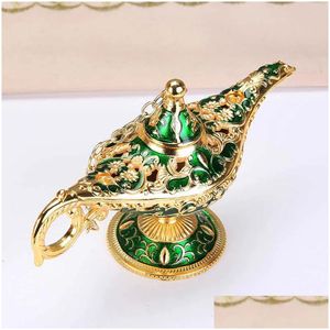 Декоративные предметы фигурки Colorf Metal Genie Magic Lamp Retro Ing Oil Pot incense Home Decor Collection Souvenir 211025 Drop de Dhkra