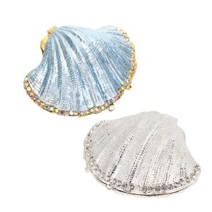 Rings 1pc Pearl Shell Hinged Jewelry Box Wedding Ring Holder Vintage Mussel Seashell Figurine Trinket Case Creative Gift Blue/Pink
