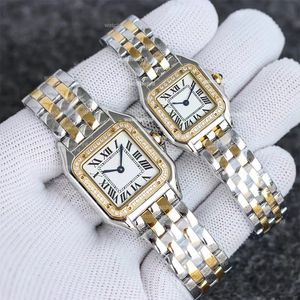 豪華なゴールドウォッチタンク女性デザイナーウォッチダイヤモンドウォッチフォーウーマンクォーツムーブメントステンレススチールファッション高品質の腕時計dhgateホイットボックス