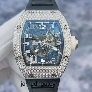 RM Watch Мужские наручные часы Муассанит Наручные часы Richardemille Rm010 Ag Wg Back Diamond 18-каратная платина Полный бриллиант Полые автоматические механические часы Мужские