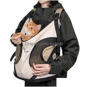 Cat Carriers Crates Houses S Crates Backpack Pet Going Out Good Things Front Breathable Canvas Bag Bath Portable 231212 Drop Deliv Dhsnt