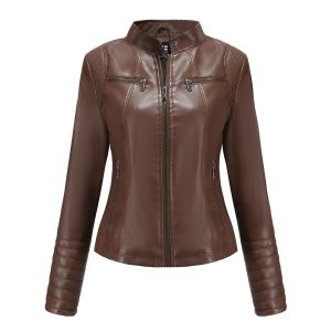 Jacken Kunstlederjacke Frauen 2023 Modelle Frühling Herbst Kleidung Europäische amerikanische Größe Kleidung braun rot schwarz apricosen Kaffee