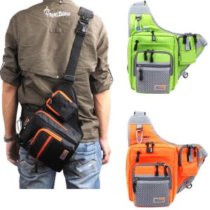 Taschen Ilure Angeltasche Canvas Karpfenangeln Reel Tackle Ködertasche Grün/Orange/Schwarz 32*39*12 cm Multifunktions-wasserdichte Angeltasche