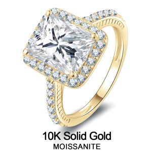 Rings Lnngy Certified Princess Cut Moissanite Ring For Couples Lovers' 10K Solid Gold Engagement Halo Ring Lab Created Diamond Jewelry