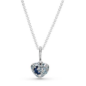 Halsband autentiska 925 sterling silver mousserande blå månstjärnor hjärta med kristallhalsband för kvinnor pärla charm diy mode smycken