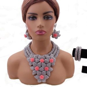 Dudo Costume Silver African Flowers Necklace Bridal Jewelry Set For Nigerian Wedding Women 2024