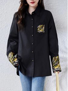 Women's Blouses SuperAen Spring 2024 Chinese Style Retro Fashion Versatile Embroidered Shirt Large Polo Neck Cardigan Single Breasted