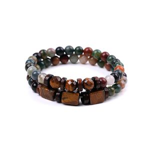 Sektion Square Tiger Eye Pärlor Strand Wood Partition 6mm India Agate Stone Par Set Armband