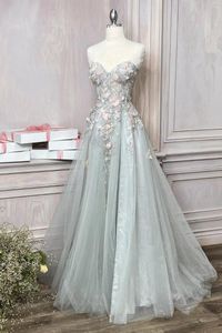 Party Dresses Women Floral Prom Dress Sweetheart Strapless Long Appliques Side Slit A Line Formal Cocktail Gowns Evening Engament