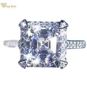 Pierścienie Wong Rain Sterling Sier Asscher Cut 2 ct d Stworzone moissanite diamenty zaręczynowe para pierścionka Pierścień Dostosowywana biżuteria