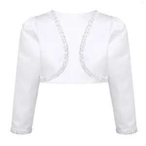 Jackets Kids Girls Long Sleeves Jacket White Bolero Pearls Beading Shrug Wrap Capes Cardigan For Wedding Formal Party Dress Accessories