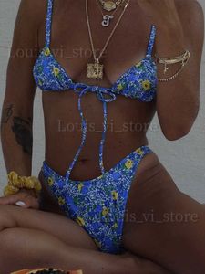 Kvinnors badkläder Rinabe Print Bikini Biquini String baddräkt Högskuren Bikini Set Bathing Suit Kvinnor Badkläder Beachwear T240222