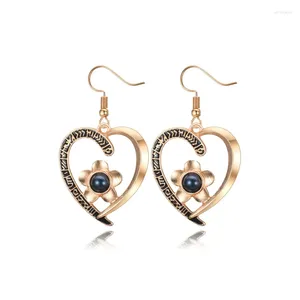 Dangle Earrings Retro Style Personality Heart-shaped Pendant Beaded Hollow Mini Geometric Ears Accessories Female Jewelry