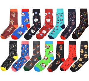 Wysokiej jakości mężczyźni Happy Socks Nowator 14 colors Cartoon Clown Guitar Socks Mężczyznę Czważe bawełny Largos Hombre 2PCS1Pairs6435151