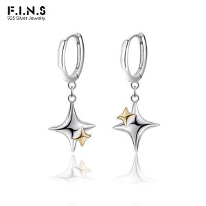 Earrings F.I.N.S 925 Sterling Silver Gold Asymmetric Star Drop Earrings Small Hoops Huggies Earring Hanging Piercing Silver 925 Ear Jewel