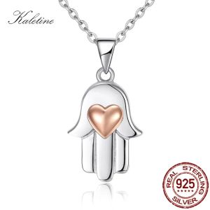 Hängen Kaletine Fashion Sterling 925 Silver Heart Necklace Lucky Hamsa Hand Charm Pendants Halsband Kvinnor smycken grossist Kltn075