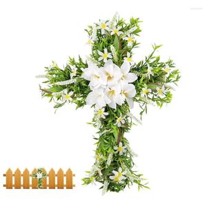 Fiori decorativi Croce Corona Classico Legno Pasqua Decor Artificiale Lilien Verde Muro Primavera Christian Per