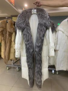 Fur Furtjy 2023 New Winter Women Warm White Goose Down Jacket Long Coat Real Fox Fux Fur Collar厚い贅沢なアウターの女性通り