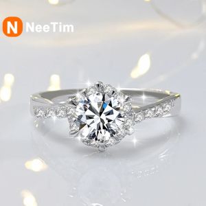 Rings NeeTim 1ct Moissanite Diamond Rings Wedding Band for Women 925 Sterling Silver with Plated White Gold Engagement Ring Certified