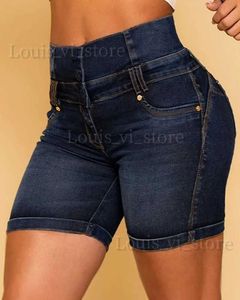 Women's Shorts Classic Stretchy Washed Shorts Jeans 2023 Women Solid High Wasit Multi BreastedCasual Zipper Decoration Pocket Denim Shorts T240222