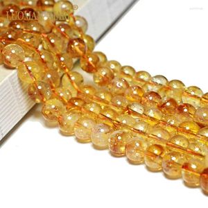 Lösa ädelstenar Luoman Xiari Top Natural Citrine Quartz Yellow Round Gemstone Pärlor för smycken som gör DIY -armband Halsband Material 15 ''