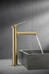 Bathroom Sink Faucets Luxury Brushed Gold Brass Faucet Fashion Design Artistic Basin Mixer Tap Single Hole High Top Quality