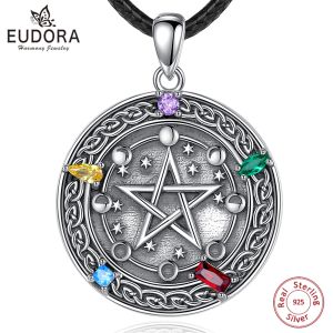 Halskette Eudora 925 Sterling Silber Pentagramm Halskette für Frauen Mann Amulett Mondzyklus Guardian Star Tetragrammaton Anhänger Schmuck Geschenk