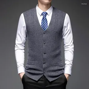 Herrtröjor Super Fine Merino Wool Men Coats Vest 2024 Spring Autumn Knit Pure Man Single Breasted Sleeveless Cardigan