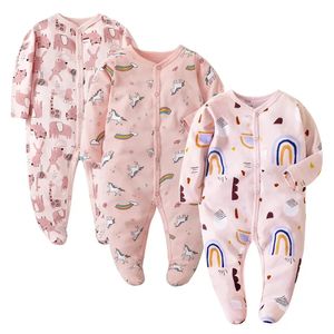 Одежда для маленьких девочек, милые дизайнерские боди с длинными рукавами, цельный комбинезон с покрытием для ног, весенние пижамы для новорожденных 240220