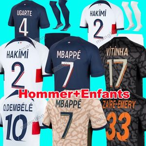 Maillot Mbappe Soccer Jerseys Kids Kit 23 24 Spelare version 2023 2024 Tredje hem fjärde Ugarte Football Shirt Hakimi Fabian Vitinha O Dembele