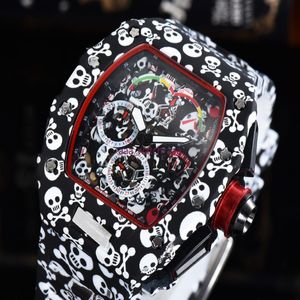 2021 Top digite version Skeleton Dial All Richa Fiber Pattern Case Japan Sapphire Mens Watches Rubber Designer Sport Watches273q