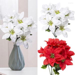 Dekoratif çiçekler yapay poinsettia çalılar 7 kafa kumaş Noel beyaz ipek çiçek sahte kırmızı bitkiler festival düğün buket ev