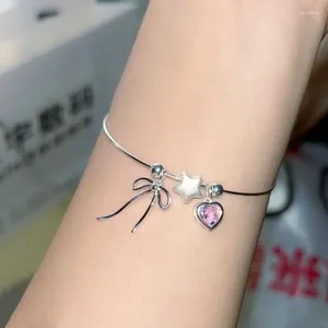 Bangle Korean Fashion Aesthetic Y2K Pink Crystal Zircon Heart Bowknot Star Pendant Bracelet For Women Girl Cute Jewelry Birthday Gift