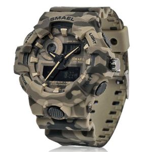 ساعة مموهة جديدة Smael Watch Men Sports Lead Quartz Clock Men Sport Wristwatch 8001 Mens Army Rackrack240o