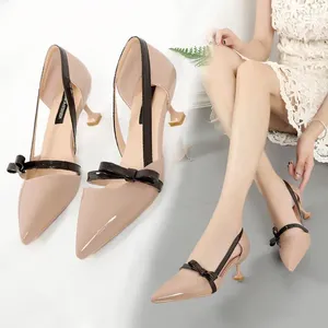 Dress Shoes Ladies Summer Footwear Pink With Medium Heels For Women 2024 Sandals Bow Pointed Toe Wedding Bride Shoe Y2k Lastest A 39 E