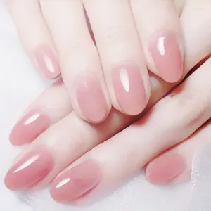 False Nails 24Pcs Nail Full Cover Fake Crystal Elegant Pink Gradient French Short Ellipse Shape