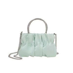 Designer Bags PU Macaron Color Handbag with Trendy Water Diamond Detail Advanced Pleated Crossbody or Single Shoulder Chain Bag