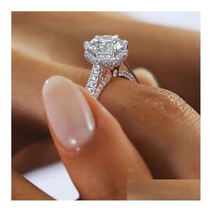 Wedding Rings Luxury Jewelry 925 Sterling Sier Round Cut White Topaz Cz Diamond Gemstones Eternity Women Engagement Band Ring For Lo Dhdpn